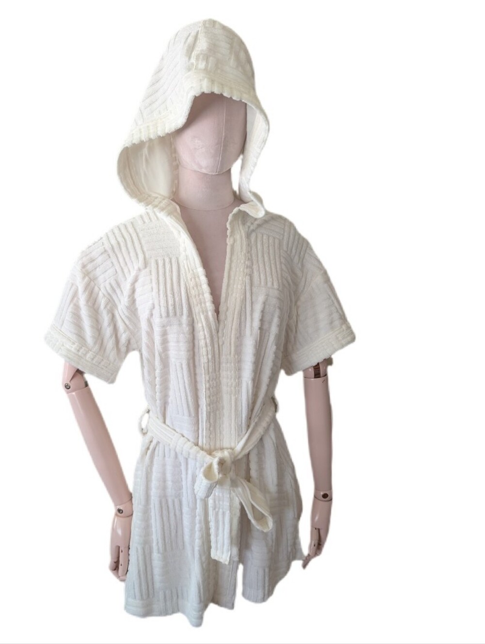 Anthropologie cream hooded terry coverup size Small